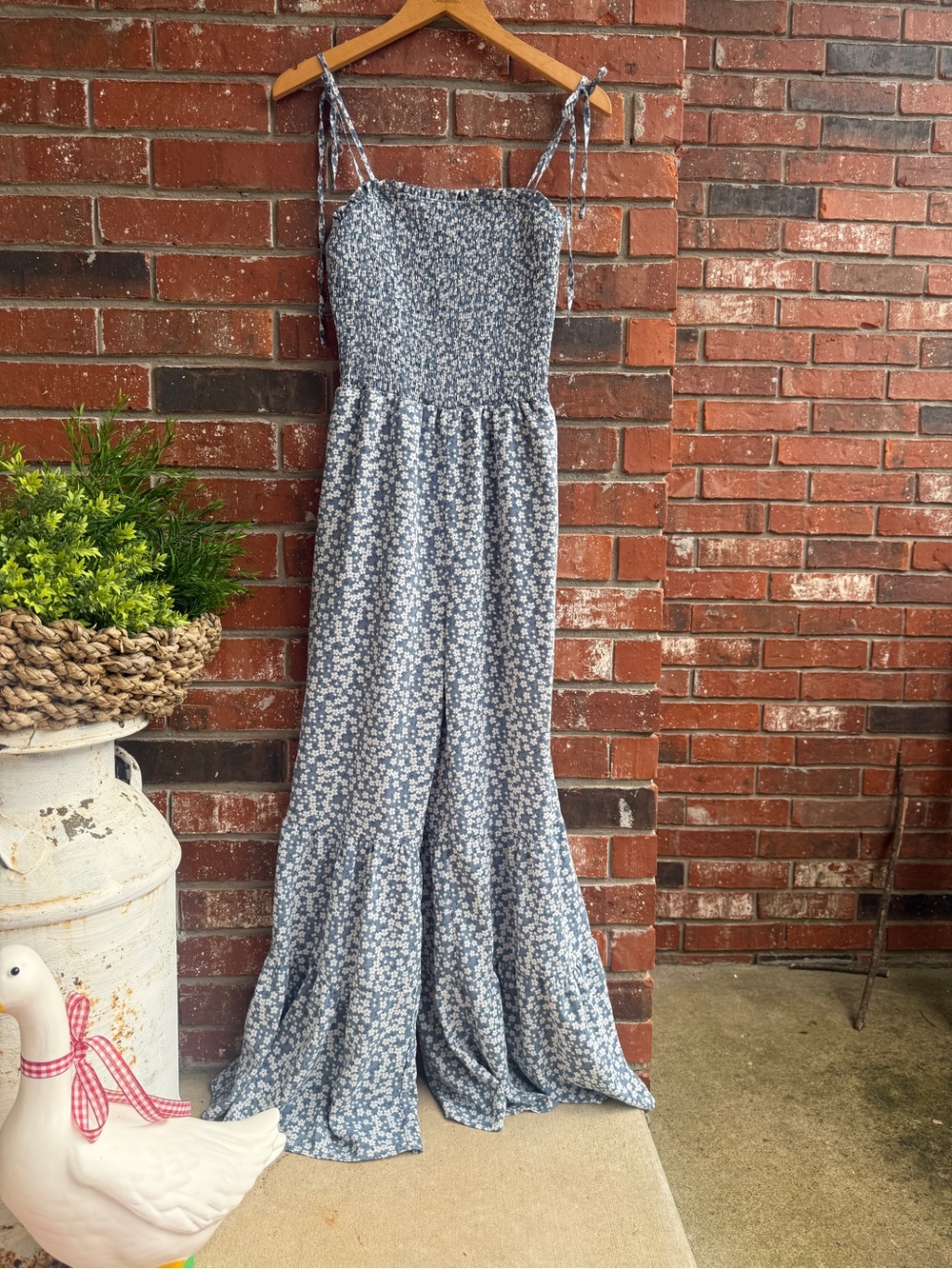 Blue Floral Tie-Shoulder Wide Leg Jumper